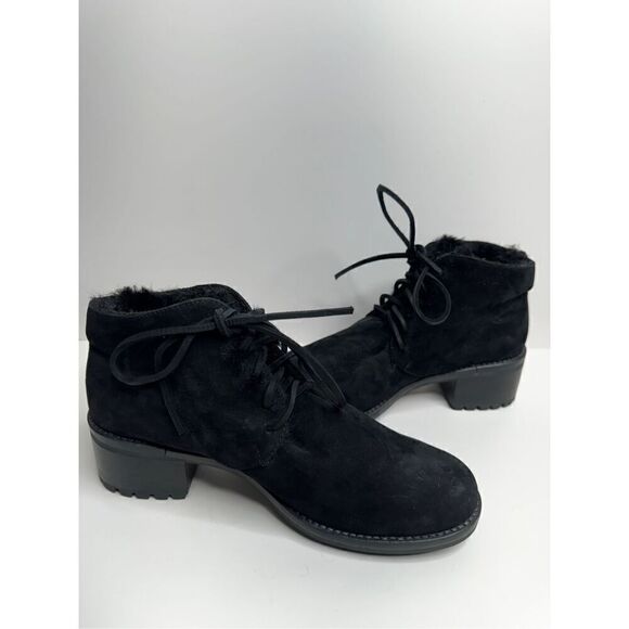 Lavorazione Ankle Booties Womens US 7 Black Leather Shearling Lace Up Block Heel - Picture 7 of 12